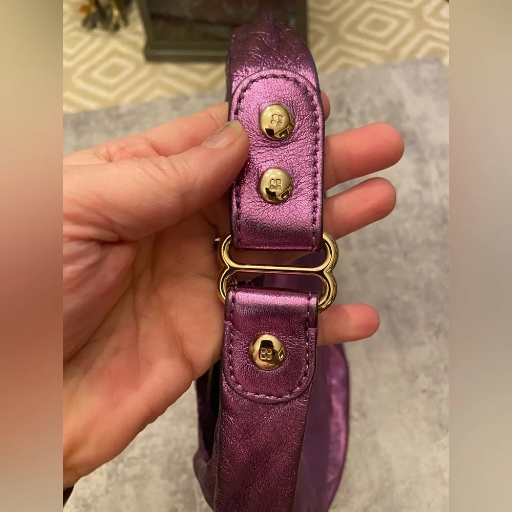 Vintage Authentic Rare Y2K Purple Metallic Leather Kate Spade Mini Hobo Bag